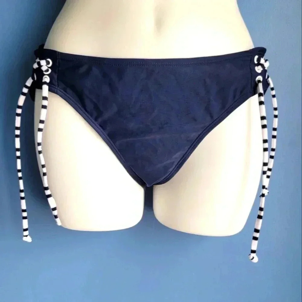 NWT ESPIRT Side Tie Navy Blue & Bikini Bottom size L